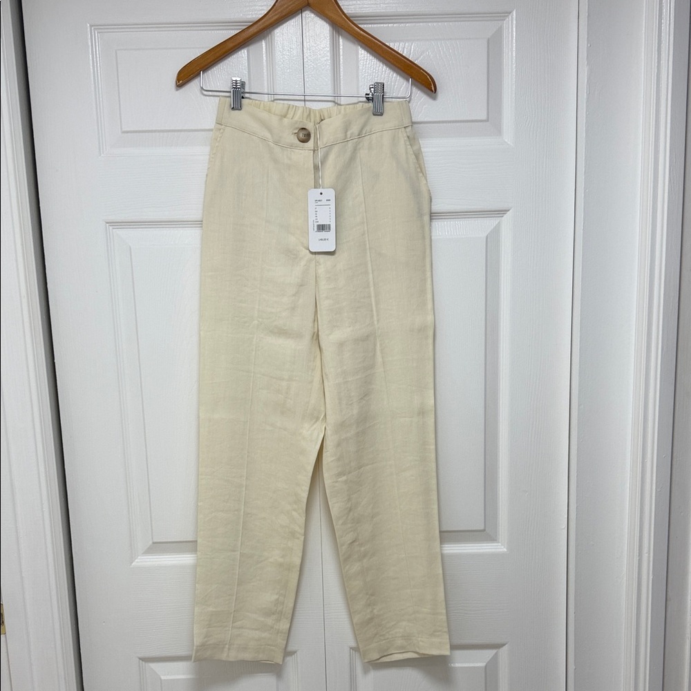NWT FALCONERI Designer Ivory Linen Pants, SZ S